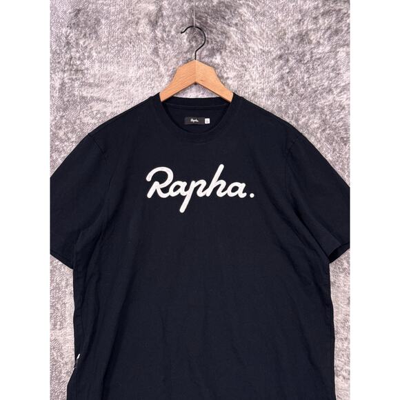 Rapha Logo T Shirt Large Mens Black Chain Stitch Embroidered Short Sleeve - Picture 2 of 8